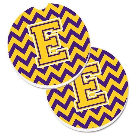 Carolines Treasures Letter E Chevron Purple and Gold  Cup Holder Car Coaster, PK2 CJ1041-ECARC